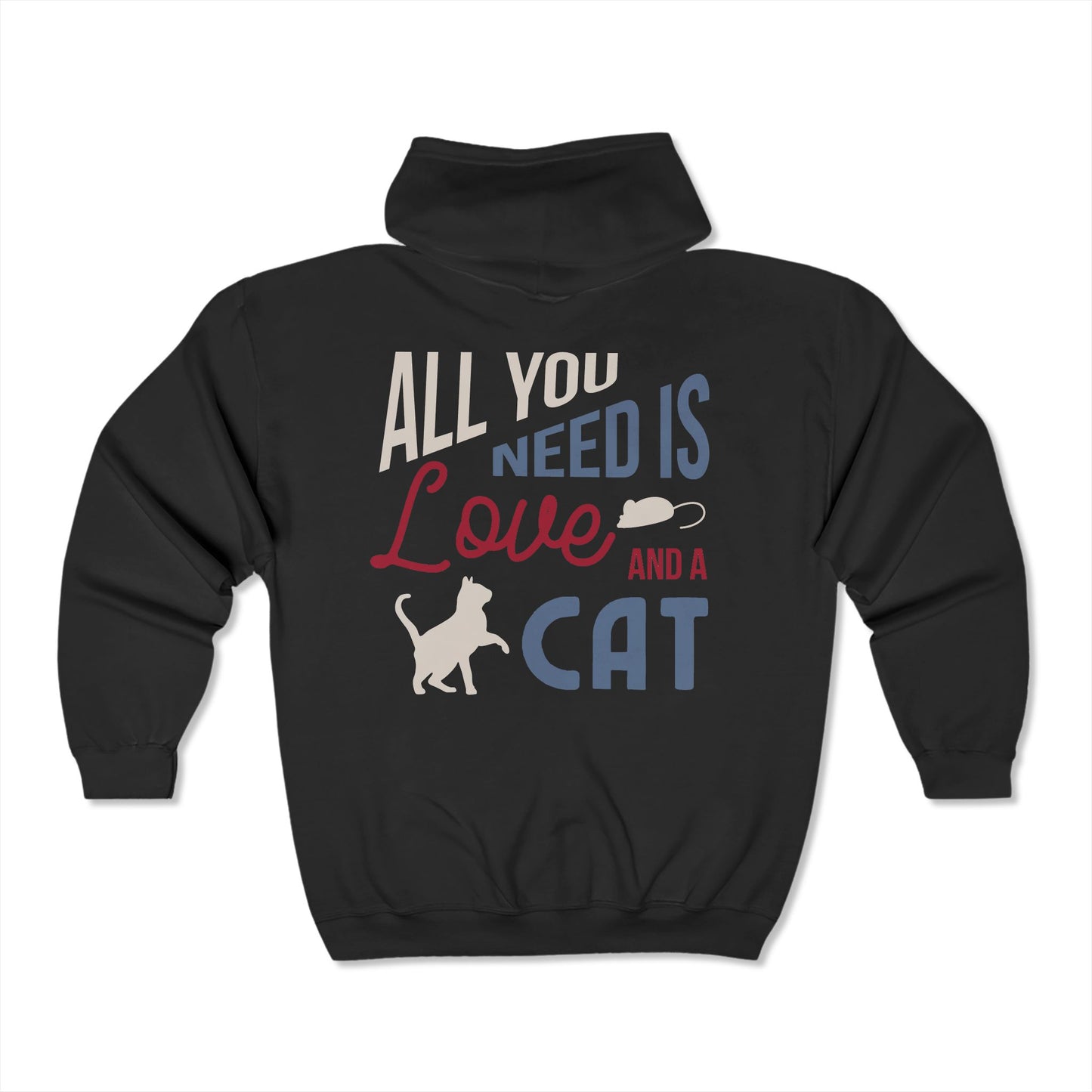 Love and a Cat - Full Zip Hooded Sweatshirt